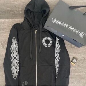 Chrome Hearts Black Zip-Up with White Graphics